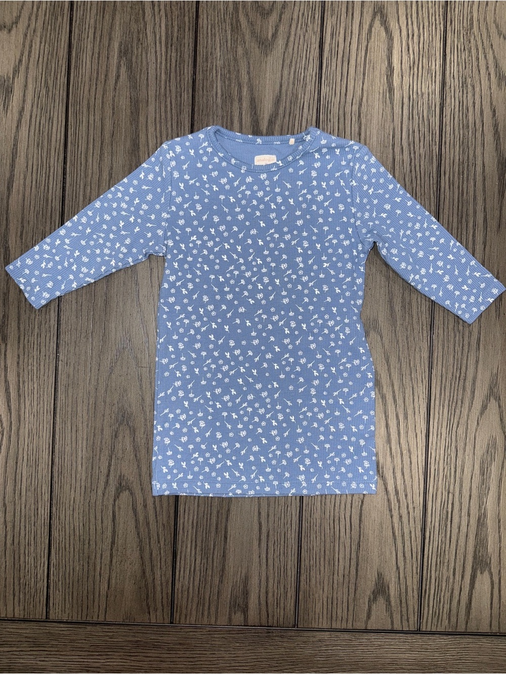 Analogie by Lil Legs Floral Three Quarter Sleeve Ribbed T Shirt Blue Size 5T